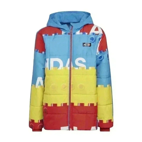 Adidas U LEGO Jacket 2 In 1 Youth Medium M Boys 10-12 Blue Yellow Red Coat - Picture 1 of 3